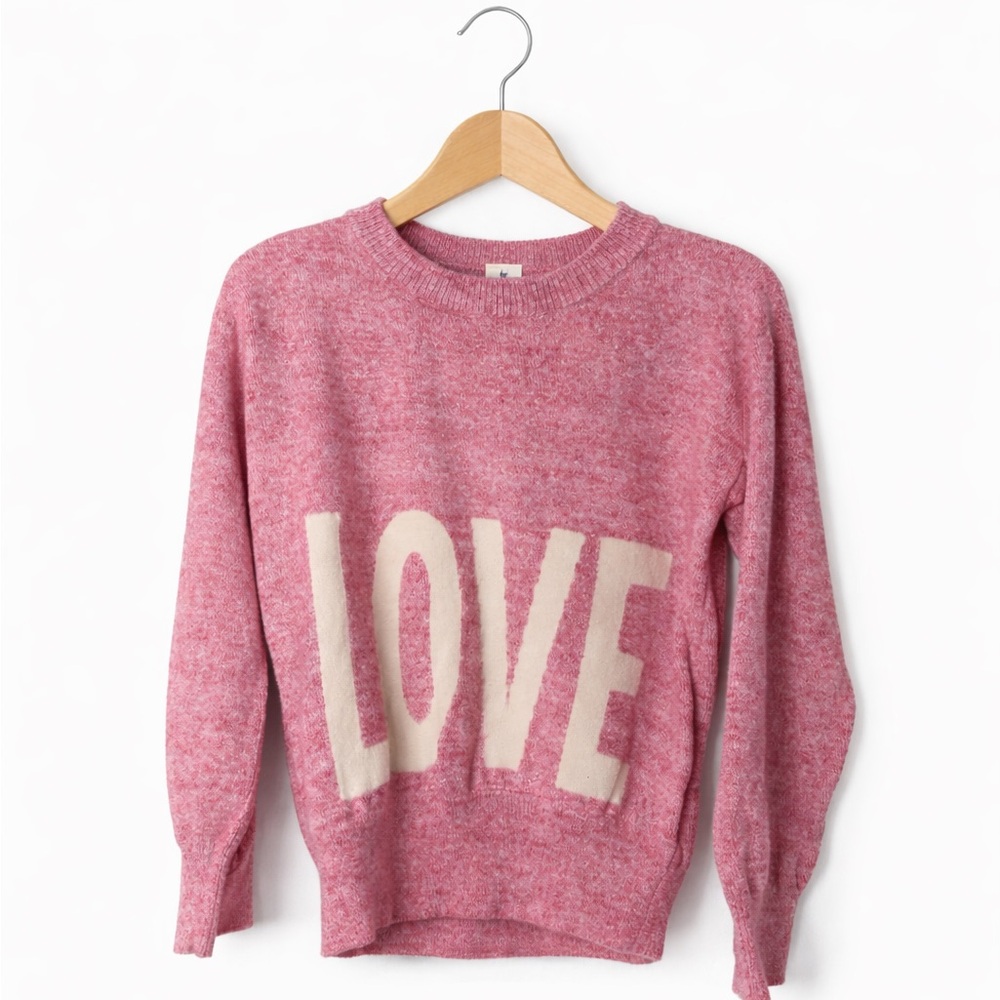 Gap Kids Pink LOVE Sweater Size 4/5 Girls Crewneck Graphic Knit Casual Cozy